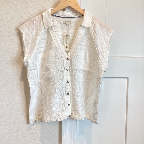 Anthropologie Sleeveless Lace Button-Front Blouse Pilcro NEW White Medium - Picture 5 of 14